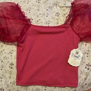 New with tags; altar’d state; pink puffy sleeve shirt; size small